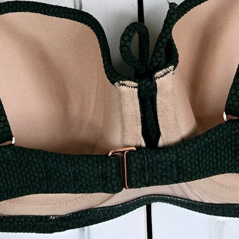 NWOT SHADE & SHORE LIGHT LIFT TIE FRONT KEYHOLE TEXTURED GREEN BIKINI TOP 34B - Picture 7 of 7